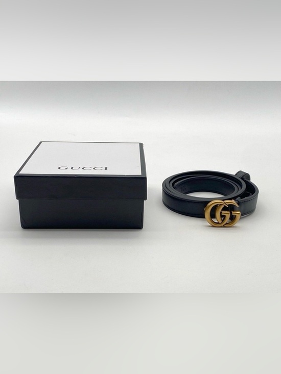 Gucci Black Leather Thin Marmont GG Belt with Gold Buckle- 100-L W Box & Dustbag main image 5